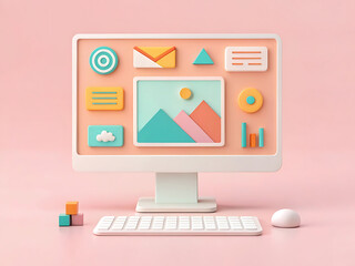 Pastel Computer Screen Displaying Colorful UI Elements