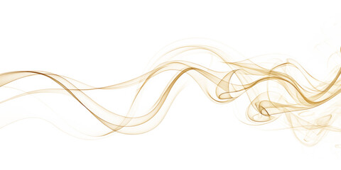 Elegant golden smoke swirls isolated on a white background