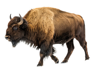 A bison standing in the snow isolated on transparent background
