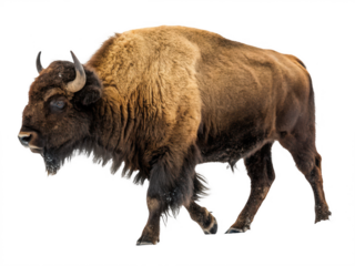 A bison standing in the snow isolated on transparent background