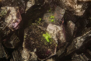 Clinochlore mineral. High magnification microphotograph - photo scale 10X. microscopic crystals