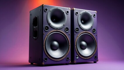 Fototapeta premium Vintage powerful stage speakers on vibrant background