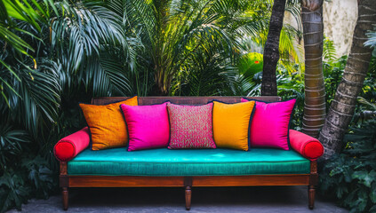 Colorful Throw Pillows and Cozy Sofa Interiors – Modern Home Decor Photography. AI generative.