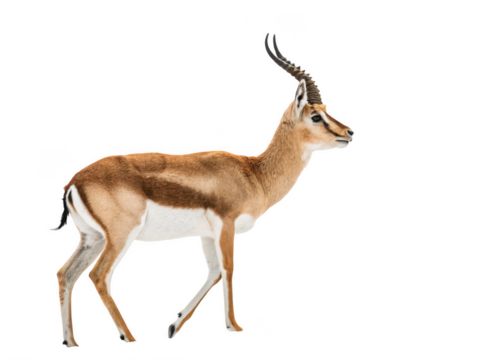 Standing gazelle side view isolated on transparent background