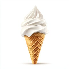 Vanilla soft serve ice cream in waffle cone isolated on white background