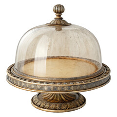 Vintage cake stand with dome isolated on transparent background
