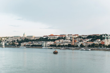 Scenic view of the historic city landscape, Budapest embankment on the Danube River