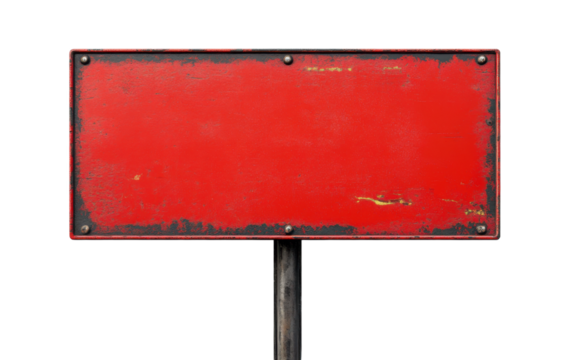 Red sign with a black border is on a white background