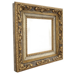 Ornate golden picture frame isolated on transparent background