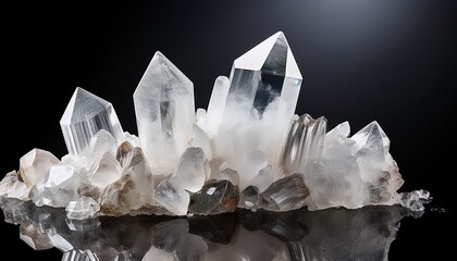 clear quartz crystals on transparent background