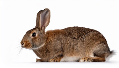 Fototapeta premium pretty brown rabbit seen from the side isolated on a white background