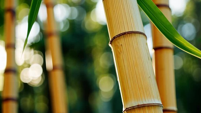 Sunlight Filters Through Tall Bamboo Stalks in a Lush Forest