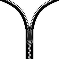 Simple Black and White Silhouette of a Partially Unzipped Zipper on a Transparent Background
