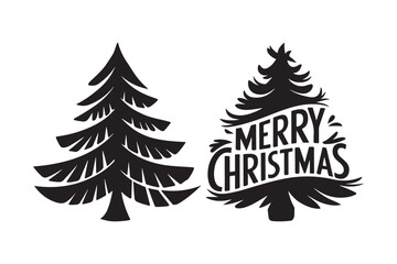 Obraz premium Christmas Tree Silhouette with Merry Christmas Text Festive Holiday SVG Design