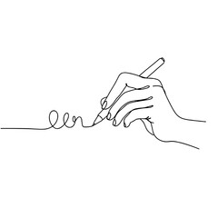 Hand writing a curly line with a pen in a minimalist line art style