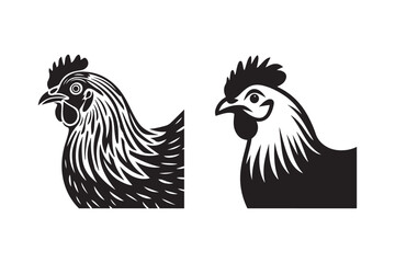 Rooster and Chicken Vector Art Black Silhouette Poultry Logos for Farm Branding