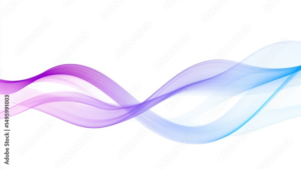 Poster Futuristic abstract background with blue and purple gradient, soft white waves, curved minimalist shapes and high-resolution studio lighting design concept..