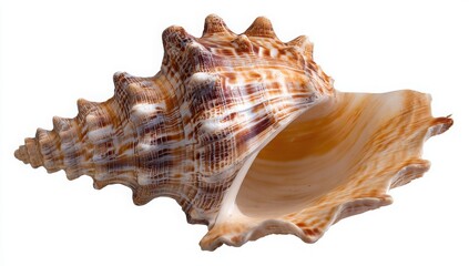 Stunning Brown and White Seashell Detailed Close Up Isolated on White Background