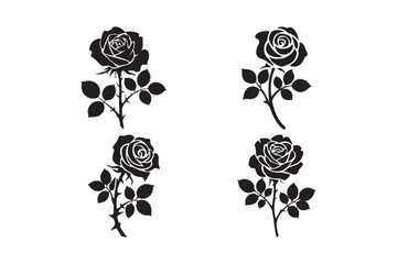 Black Rose with Stem Silhouette Vector Elegant Floral SVG Clipart for Design and Craft