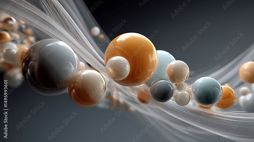 Poster elegant abstract composition of spheres and flowing lines with soft lighting