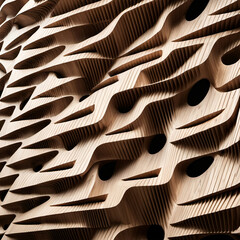 Abstract close-up of a parametric wooden façade.