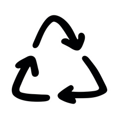Hand drawn recycle arrow icon Recycling resources symbol Reuse of materials, zero waste, green environment, saving the planet