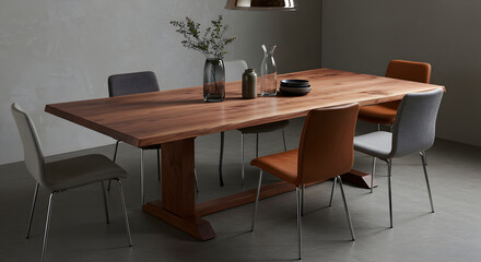 Elegant Dining Setup Featuring Solid Wood Table and Stylish Chairs