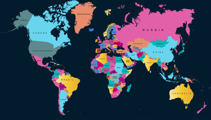 World map. Color modern vector map. Silhouette map.	