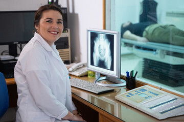 Radiologist Analyzing X-Ray Scans in a Medical Imaging Room.