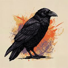 Gothic Raven T-Shirt Print, Dark Artistic Illustration, Mystical Symbolism, High-Contrast Design