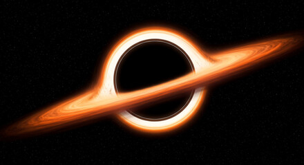 Illustration of a black hole with accretion disk in space art