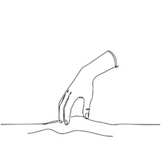 Line art of a hand reaching down on a surface in a minimalist style