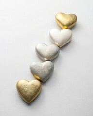 Obraz premium Metallic Hearts Row on White Background