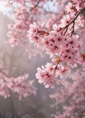 Soft pink sakura petals in gentle descent against a blurred backdrop of a blossoming sakura tree , sakura,  bloom,  serenity