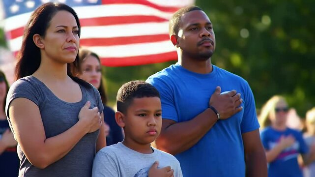 Diverse Family Honors American Flag