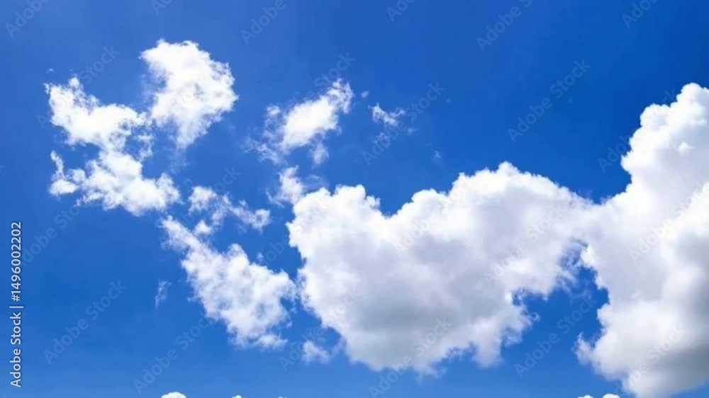 Poster celestial canvas: a breathtaking panorama of a vibrant azure sky, adorned with fluffy, pristine cumu