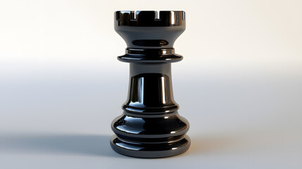 Naklejka premium Chess Rook: A close-up shot showcases a polished, obsidian chess rook against a soft backdrop, evoking strategy and intellectual game.