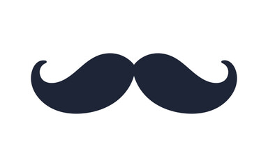 Vintage style moustache icon, classic male facial hair silhouette with curled edges, barbershop symbol, disguise element, retro man accessory isolated on white background flat vector illustration.
