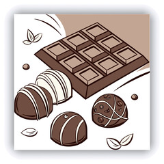 Mouthwatering topdown perspective of assorted chocolate pralines including dark milk and white chocolates beautifully presented on a white background with a variety of toppings and decorations