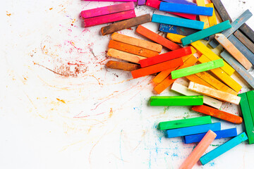 Soft pastels, bright colours. Colored chalk for creativity, drawing and hobbies.