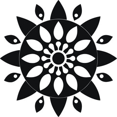 Abstract Black and White Floral Mandala Design Element