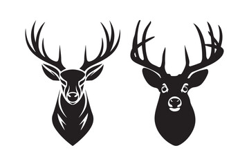 Naklejka premium Deer Head Silhouette Vector Buck Antlers Wildlife Hunting Icon Art