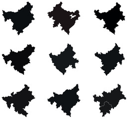Uttar Pradesh Map Icons Set with Regional Borders and Silhouettes