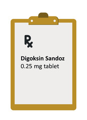 Digoxin Sandoz 0.25 mg tablets were prescribed on the medical board. Prescription drug to regulate heart rhythm. Digoxin slows the heart rate and increases the force of contraction of the heart muscle