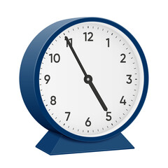 It is fifty five minutes past four, 55 past 4, 04 55, 16 55, 4 55 am, 4 55 pm, 5 minutes to 5 oclock. Realistic 3d illustration dark blue table clock png transparent