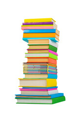 Books in multi-colored covers on an isolated background. Literature for children. Collection in the library. Textbooks for school college or university