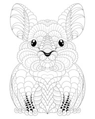 Chinchilla coloring page, vector illustrations for adults in zentangle style. Vector illustrations for coloring chinchilla.