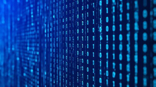 Digital Binary Code Stream In Dark Blue Background