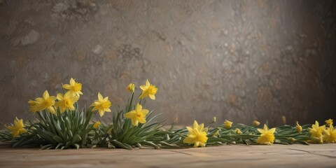Obraz premium Delicate daffodils burst on textured backdrop Spring freshness , garden, daffodils, artwork