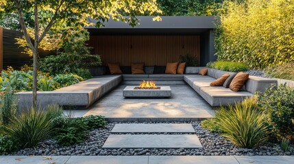 Modern garden patio fire pit relaxation